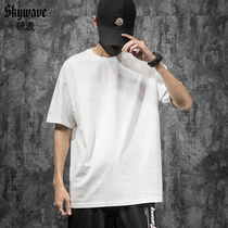 Amazing waves white short-sleeved t-shirt mens loose plus fat plus size fat solid color cotton casual half-sleeved bottoming shirt tide