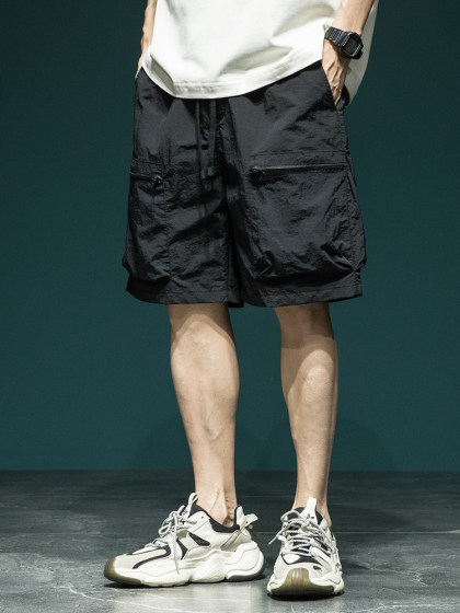 夏季冰丝工装短裤男宽松大码夏季美式运动五分裤户外速干休闲裤子