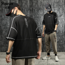 Amazing summer new short-sleeved t-shirt mens loose plus fat plus size fat hip-hop trend casual half-sleeved top