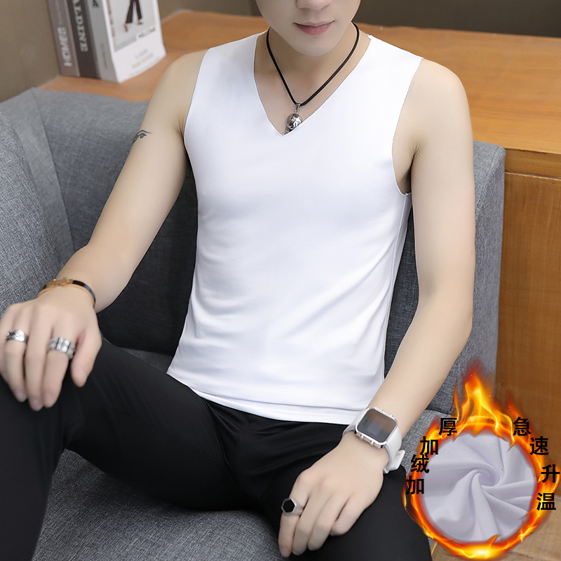 Seamless Thermal Vest for Men, Winter Shirt Inner Layer, Sleeveless Thermal Undershirt, Men's White Fleece-Lined Undershirt