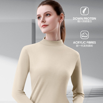 Single piece of autumn clothes girls wear base shirt coat plus velvet fever fiber thermal underwear women thin collar slim