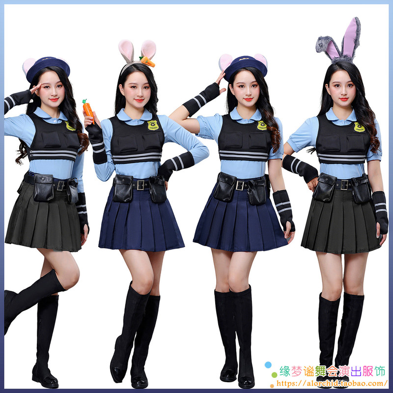 Disney Judy Cosplay Rabbit Police Officer Adult Women's Clothing Set Skirt Halloween Performance Costume