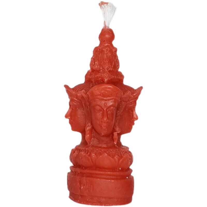 A red four-sided candle with a hand candle.