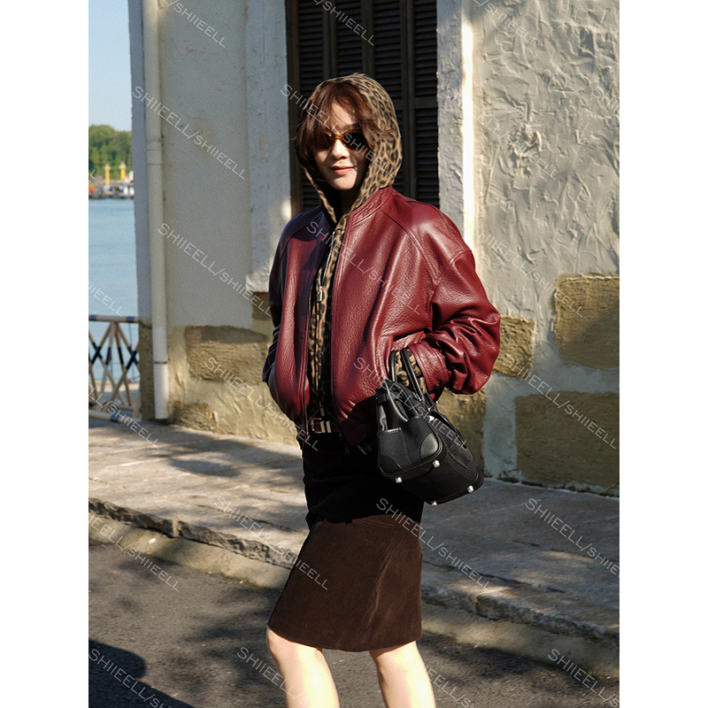 Jiaoye Shiieell【Little Black Leather】Vintage First Layer Sheepskin Jacket for Women, Autumn Old Money Motorcycle Leather Coat Jiaoye Shiieell【Little Black Leather】Vintage First Layer Sheepskin Jacket for Women, Autumn Old Money Motorcycle Leather Coat