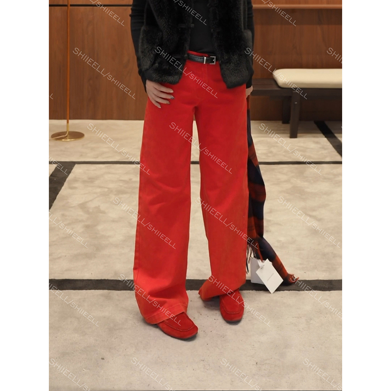 【Lucky Red Pants】Spring Straight-Leg Washed and Dyed Versatile New Year Jeans Z6158