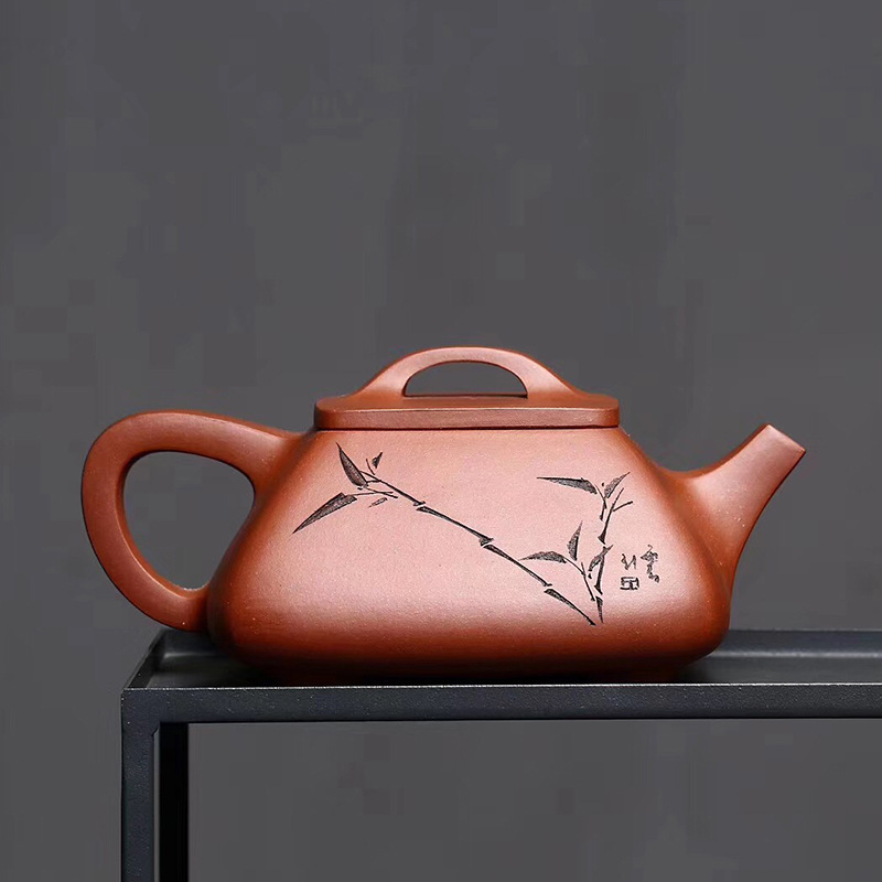 Four - walled yard square stone gourd ladle yixing it the qing cement manual delivery famous travel teapot tea gift box