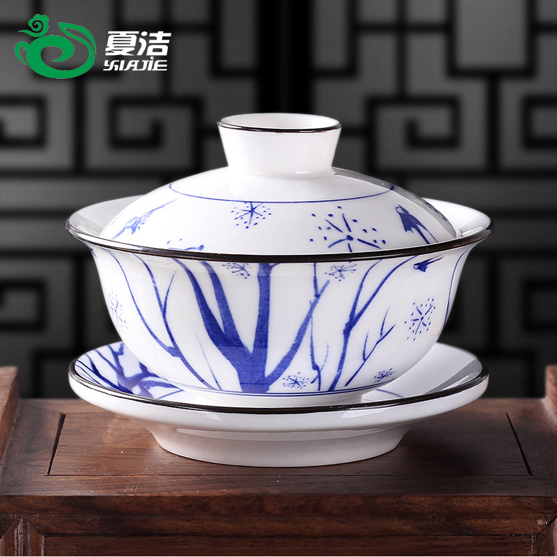 Four - walled yard suet jade antique restoring ancient ways tureen large bowl cup three bowl of tea ceramic white porcelain is large
