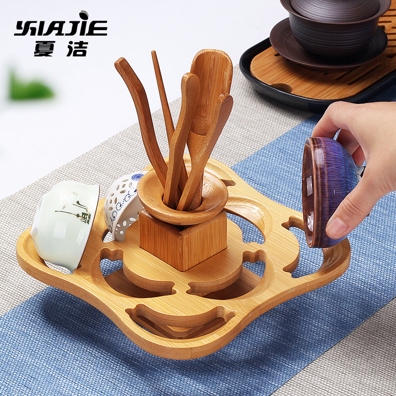 Four - walled yard portable bamboo cold beverage holder folding cup water beverage holder receives waterlogging under caused by excessive rainfall holder frame kung fu tea tea accessories