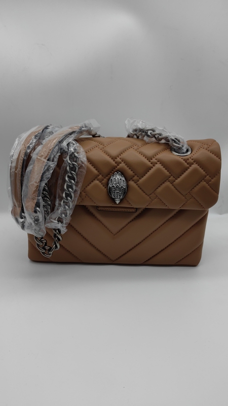 Women's Medium Khaki Quilted Chain Shoulder Crossbody Handbag Eagle Head Kurt Geiger