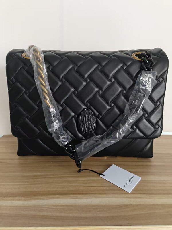 Eagle Head Bag British Kurt Geiger Medium-Large V-Shaped Black Sheepskin Shoulder Crossbody Bag
