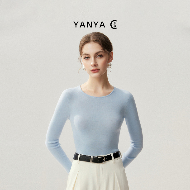 60-Count Fine-Spun Yangtze Yarn 100% Merino Wool Sweater for Women, Round Neck, Slim Fit, Pullover Knit Sweater, Thin Style