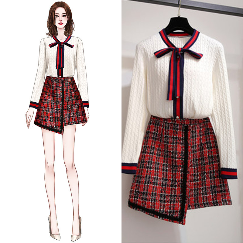 Small fragrant wind fried street suit with two sets of early autumn style temperament little sub wearing a light and cooked wind and a great sister butterfly tie the ocean pie