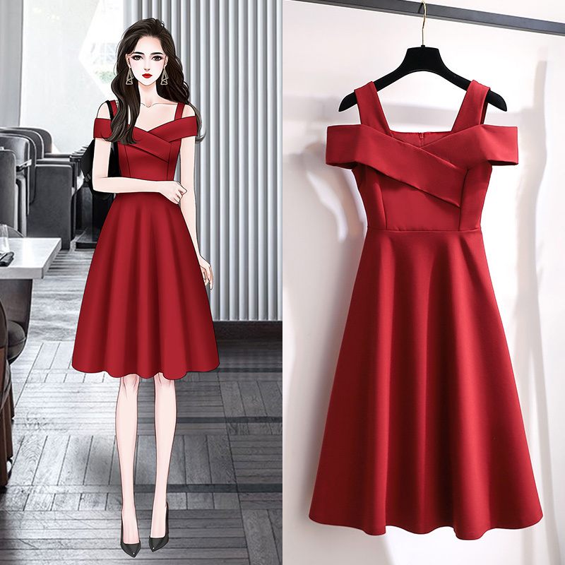 High-End Classic One-Shoulder Strapless Red Dress for Women, 2025 Summer New Style, Petite Elegant Formal Dress High-End Classic One-Shoulder Strapless Red Dress for Women, 2025 Summer New Style, Petite Elegant Formal Dress