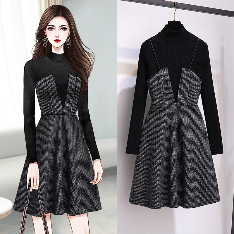 This year Pop Hong Kong Wind bulls Baby Bag Skirt Suit Woman Retro Chic Winter Style Temperament Little Sub Two Sets Autumn Winter