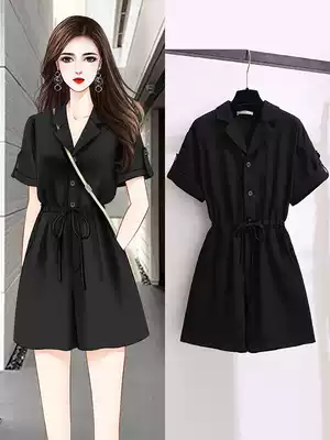 Black chiffon jumpsuit Women summer 2021 Thin Thin Thin wide leg overalls suit women's jumpsuit shorts