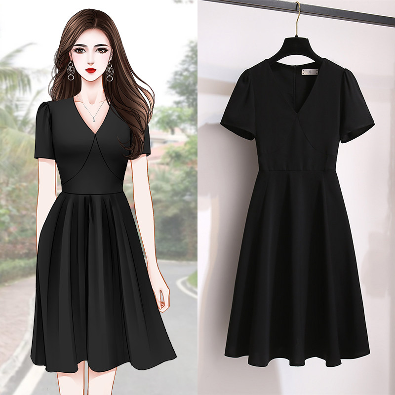 Instantly thin little black dress 2022 new women's waist waist small a-line skirt temperament French dress women's summer