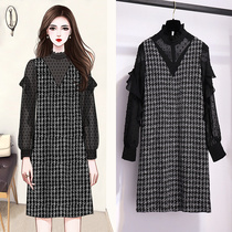 This years popular self-cultivation temperament small fragrant wind fake two skirt female 2020 Autumn Winter Plaid long sleeve dress