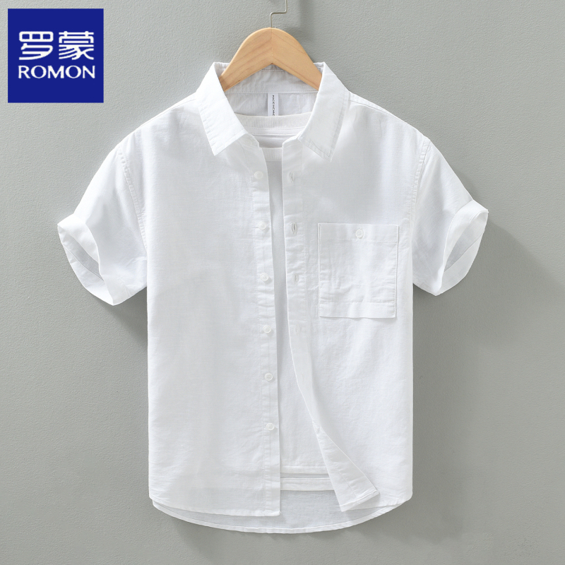 Romon Men's Linen Short-Sleeved Shirt Jacket Summer Thin Japanese Style Half-Sleeve Turn-Down Collar Cotton-Linen Shirt Casual Top Romon Men's Linen Short-Sleeved Shirt Jacket Summer Thin Japanese Style Half-Sleeve Turn-Down Collar Cotton-Linen Shirt Casual Top