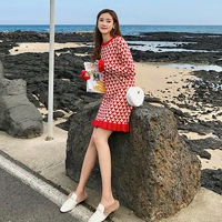 Красное осеннее платье, сексуальная юбка, подходит для подростков, французский стиль, яркий броский стиль, изысканный стиль