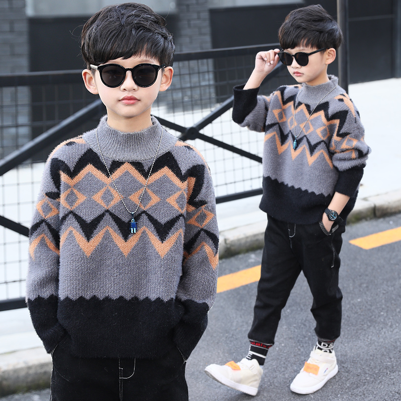 Boy sweater 2023 new winter foreign air CUHK winter style water mink suede cardio-hoodie Children's winter clothing thickened-Taobao