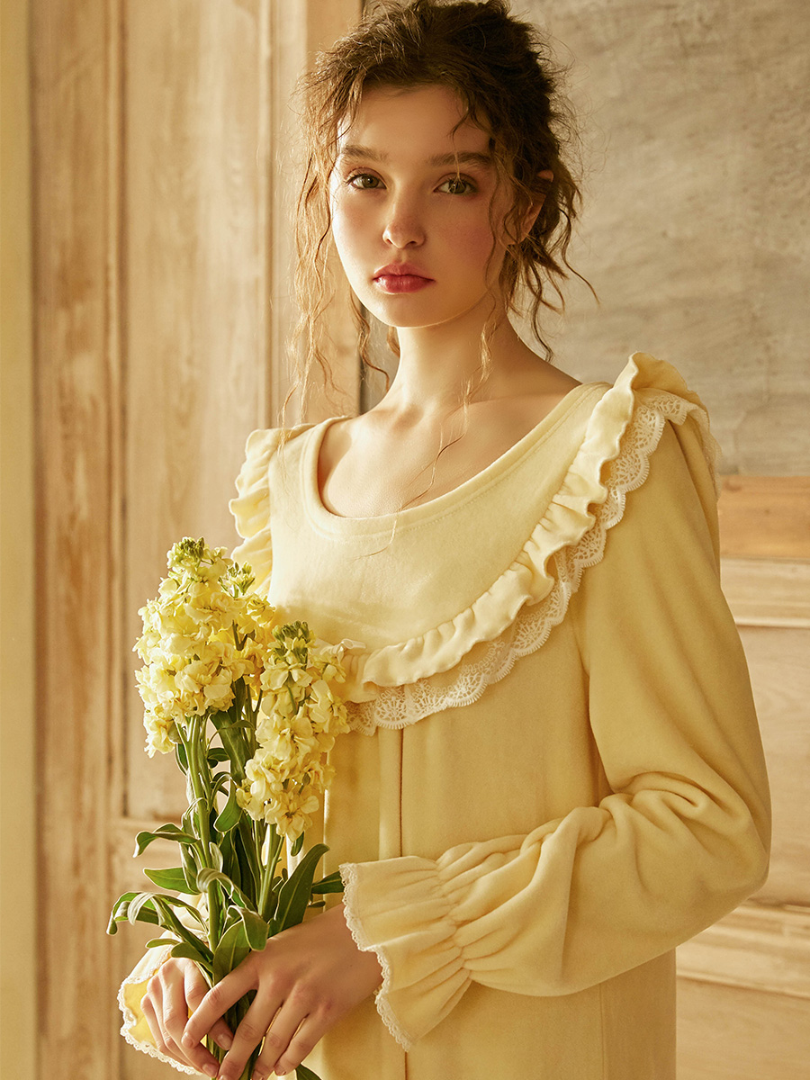 Dust Xi original cute pajamas autumn and winter women loose long-sleeved home clothes Sweet princess dress Island velvet night dress women