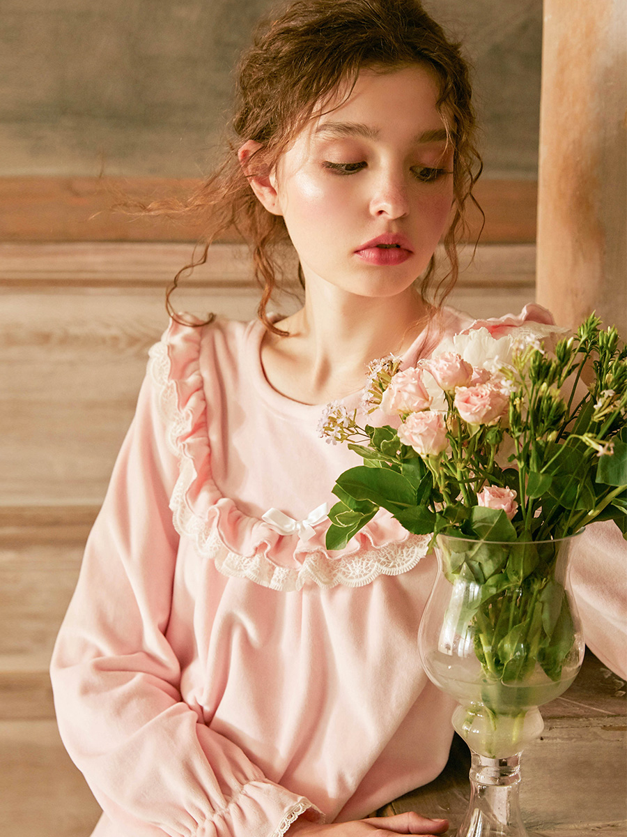 Dust Xi original autumn and winter palace long-sleeved island velvet night dress cute princess loose warm home clothes pajamas for women