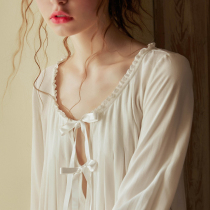 Chenxi original autumn retro palace Princess nightgown long sleeve loose long cute solid color pajamas home clothes women