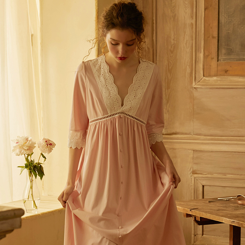 Du Xi Original Sleeping Dress Summer Bottle Cotton Retro Cotton Retro Lace Long Sleeve Household Wears