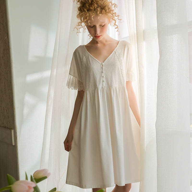 Du Hei Original Spring and Summer Retro Lace Short Sleeper Lovely Princess Bon Household Clothing Pajamas