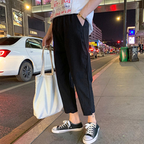 Ultra Fire Cec Pants Mens Summer Thin Cotton Linen 90% Pants Korean Version Trend Easy Linen Pure Black Kharen 9 Pants