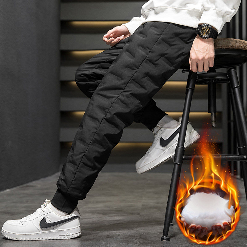 Outdoor Windproof Winter New Down Pants Outside Wearing Middle-aged Dad Men's Clothing Thickening Inside Liner Warm Cotton Pants