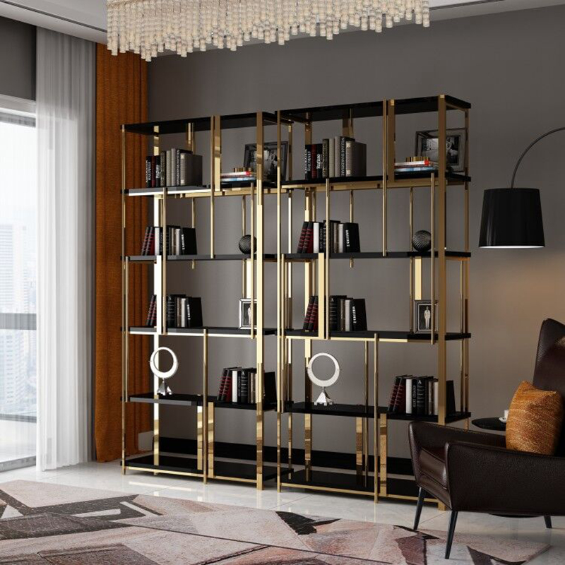 Bookshelf Floor Stainless Steel Light Lavish Metal Wine Cabinet Minimalist Rear Modern Shelve Bookcase Multilayer Partition Shelf Customised