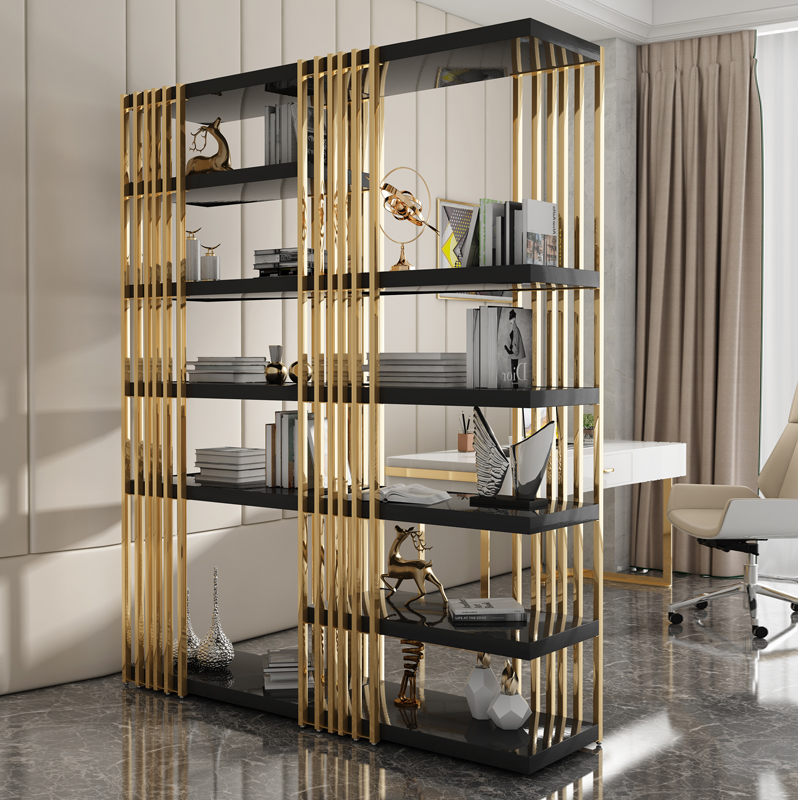 Bookshelf Separator Stainless Steel Light Lavish Metal Wine Cabinet Minimalist Rear Modern Shelve Living-room Bookcase Multilayer Partition Shelf