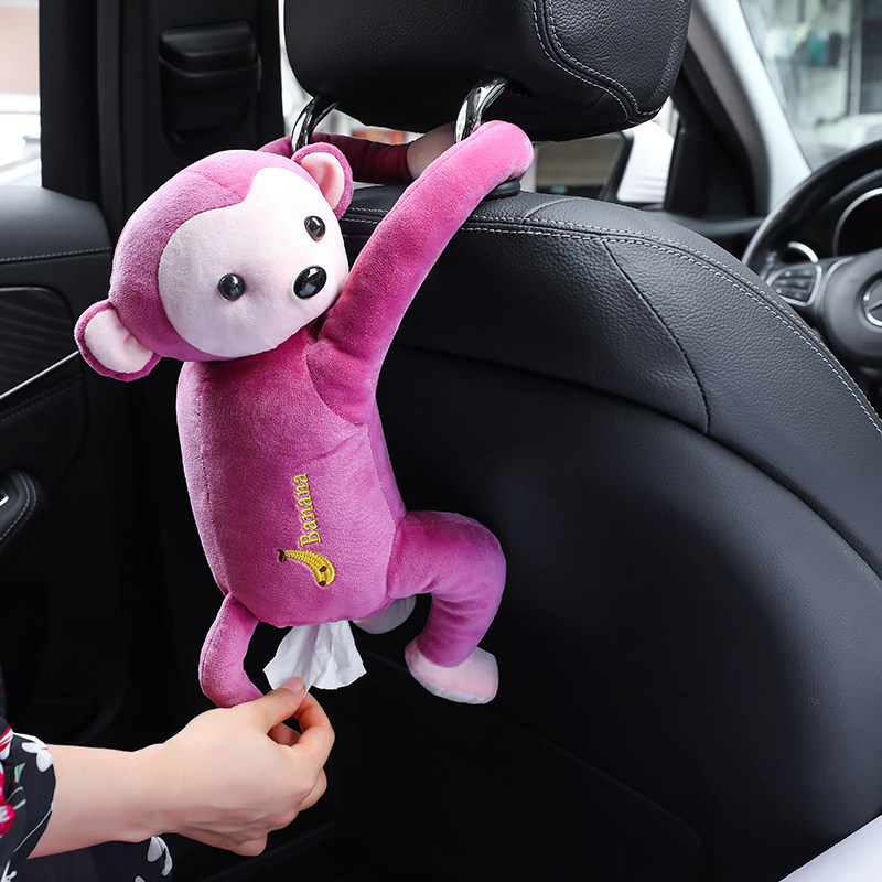 Car Towels Box Hanging Cute Cartoon Pippie Monkey Car Sanitary Paper Box Home Creative Car Drawn-out sanitary paper box