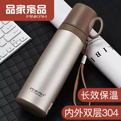 Thermos large-capacity water cups for men and women students portable simple outdoor cups stainless steel Korean version of fresh literature and art