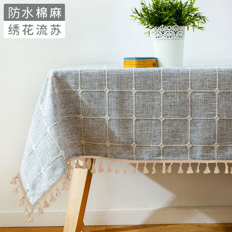 Nordic style waterproof table cloth Desk Coffee table tablecloth Oil-proof wash-in Japanese cotton and linen rectangular tablecloth Light luxury