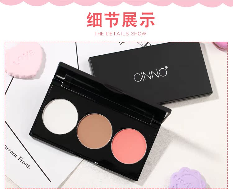Cinno / 沁 诺 三 色 亮亮 立体 修修 修 容 粉粉 粉粉 鼻影 定妆 瑕 光光 光 音 - Bột nén phấn mac