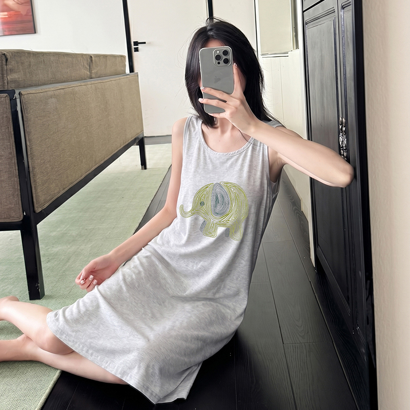 Pure Cotton Nightgown for Women, Summer Thin Camisole Dress, Cute Cartoon Girl Summer Home Wear Pajamas