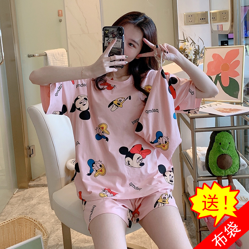 Bộ đồ ngủ nữ mùa hè bông sinh viên sleeveth ngắn Hàn Quốc phiên bản dễ thương của Nhật Bản hai mảnh bộ bông nhà quần áo mùa hè.