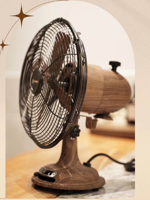 Sunko Antique Table Fan Household Metal Electric Fan Desktop Commercial 12inch Strong Wind Durable Nostalgic Bronze Shaking Head