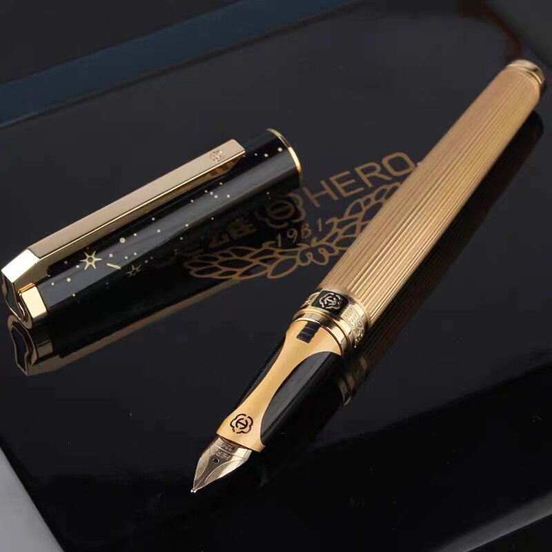 New hero (HERO) fountain pen 1085 gold nib 12K official business office gift gift box set men's birthday gift leader black