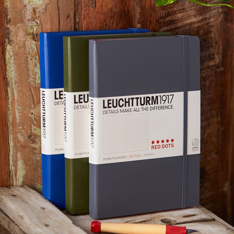 LEUCHTTURM1917 German lighthouse notebook A5 in open hard cover leather red dot Red Pots Hand ledger notebook Dot of business notepad Laser hard leather recording book (can be set