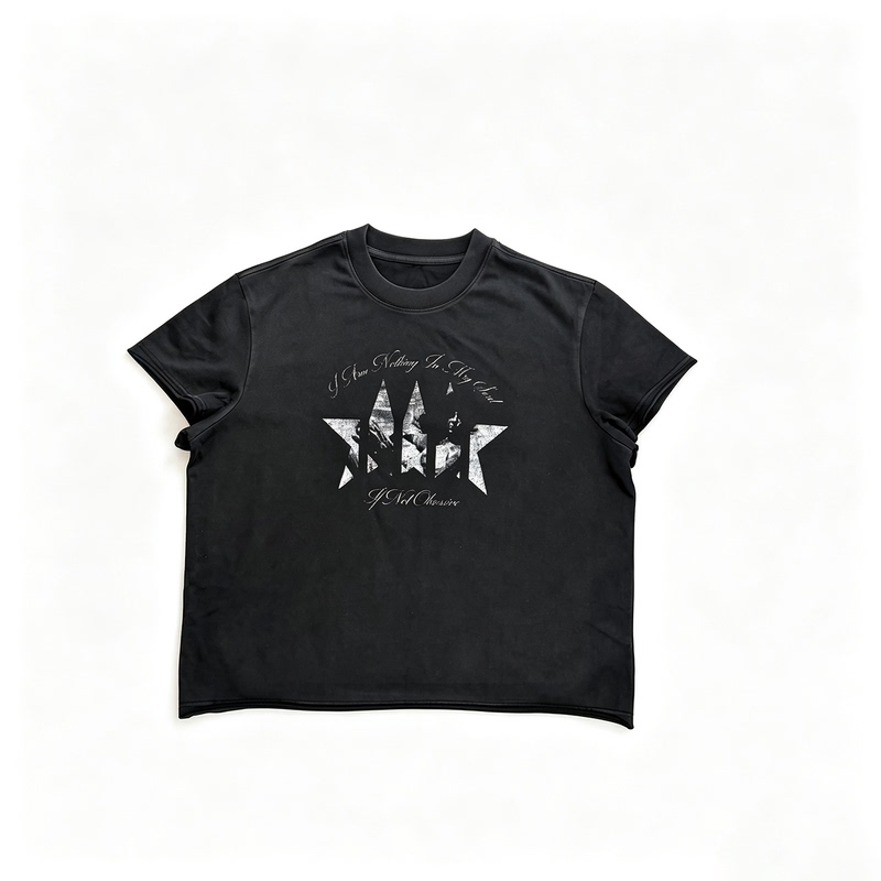 Basic Annals American-Style Printed Short-Sleeve T-Shirt for Men, Black, Small Neckline, Half-Sleeve, American Band, Boxy Fit