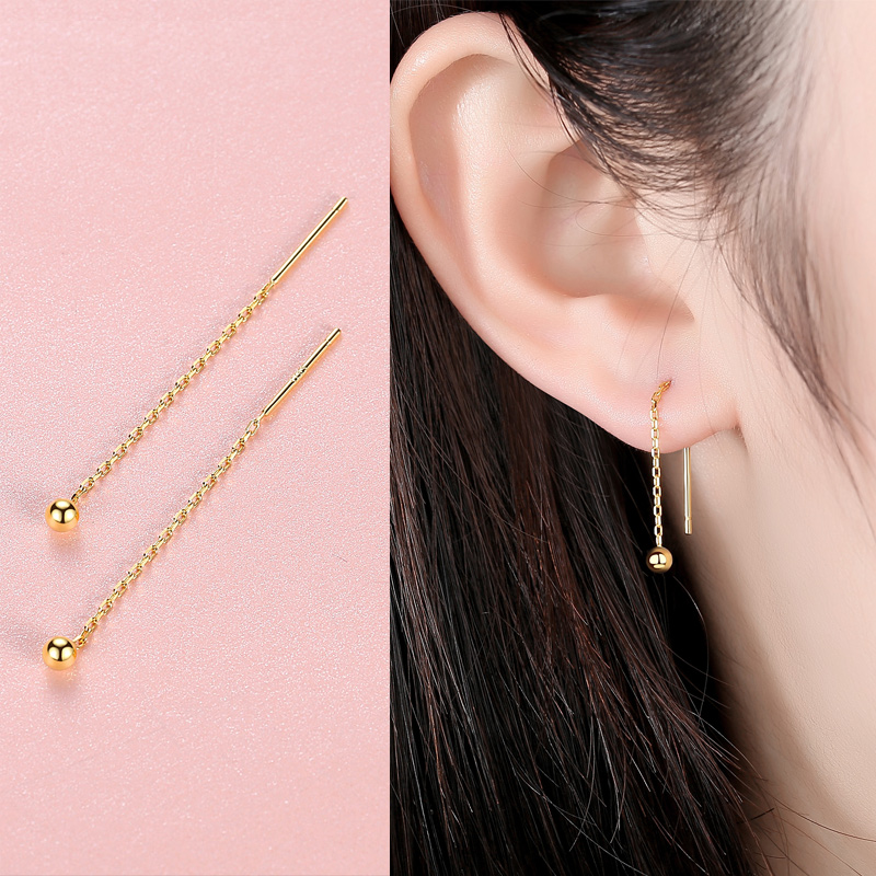 s925 pure silver ear chain female current silver small earrings short length version ear pendant ultra-fairy-temperament brief ear pin not to be removed