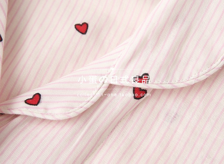 Mùa xuân và mùa thu cotton đôi gạc đồ ngủ nữ Dễ thương áo len cotton cotton tay áo dài tay áo ve áo bộ đồ ngủ lông cừu nữ 