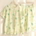 Mùa hè cotton hai lớp gạc Nhật Bản phụ nữ tươi mát ngắn tay quần short pyjama phù hợp với áo thun cotton phục vụ tại nhà - Cha mẹ và con Cha mẹ và con