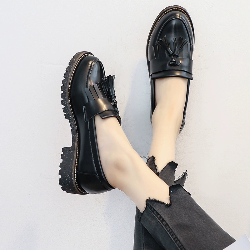 Mùa hè năm 2020 giày đơn mới đế bệt Anh Hàn Quốc giày da nhỏ giản dị tất cả các kết hợp với học sinh giày nữ tua rua - Giày cắt thấp