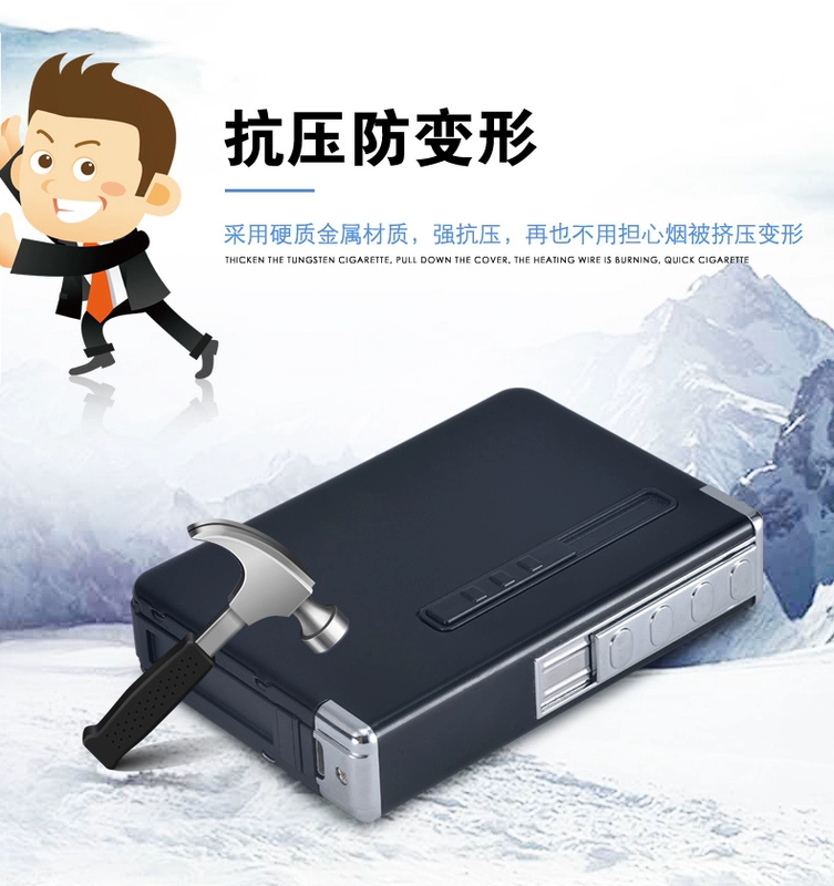 Hộp đựng thuốc lá siêu mỏng 8 que có usb sạc nhẹ sáng tạo hộp thuốc lá tự động bật lửa cá tính nam - Bật lửa bật lửa khò