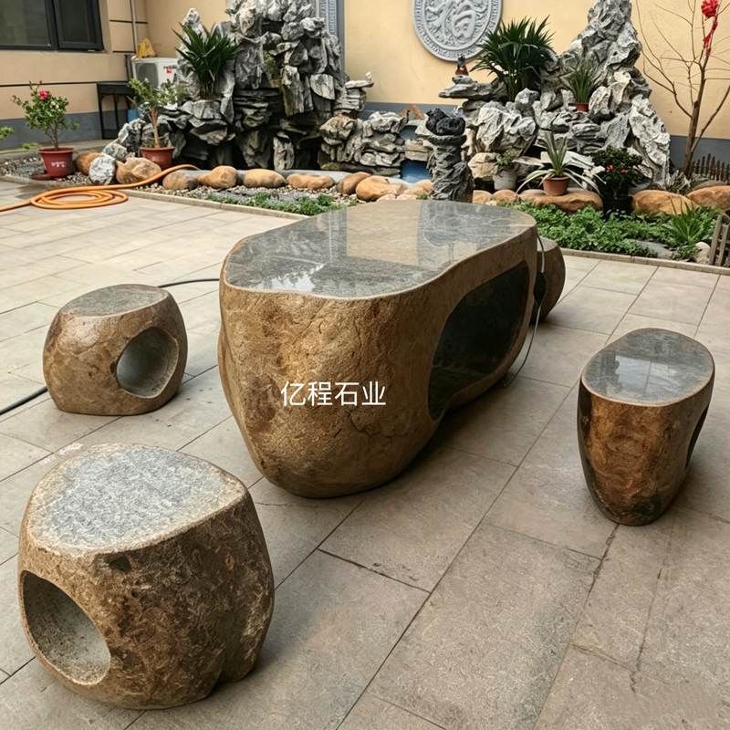 Whole Stone Table and Bench for Courtyard Garden, Pebble Table, Natural Household Table and Chair, Outdoor High-End Stone Ornaments Whole Stone Table and Bench for Courtyard Garden, Pebble Table, Natural Household Table and Chair, Outdoor High-End Stone Ornaments