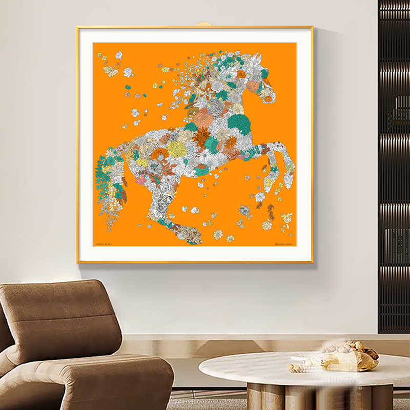 Lightly Fluttering Floral Dress: Orange Silk Scarf Decorative Painting - Get Rich Quickly, Hanging Painting for Entrance Hall and Living Room